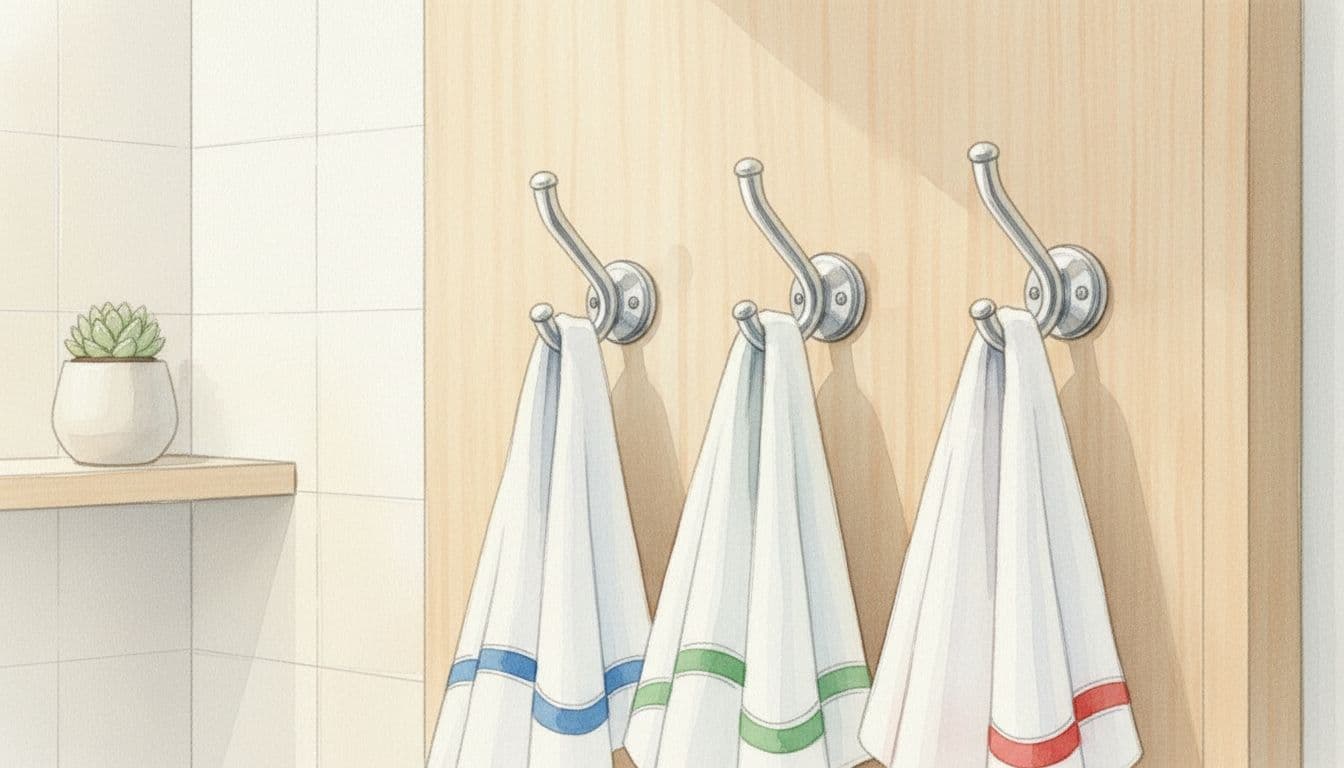 Install Hooks or Rails for Hanging Towels